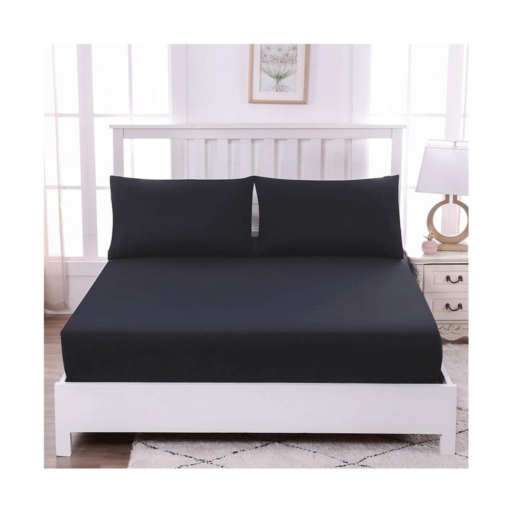 MZP 100% Egyptian Cotton Fitted Sheet 30cm Extra Deep Twin Bed Sheets Only Pure Natural Cotton Sheet Soft Bottom Sheets Single Twin Double Full King Queen (Color : Black, Size : Twin)
