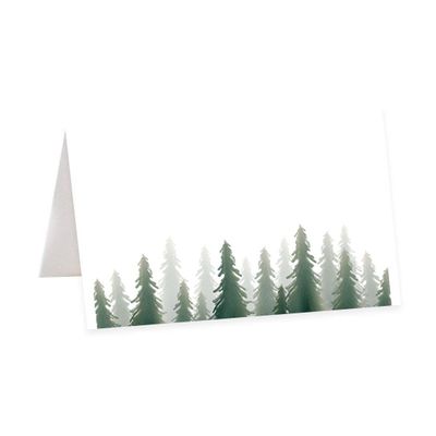 Andaz Press Watercolor Pine Trees Table Tent Cards, 56 Pack, 2 x 3.5 Inches Name Cards for Wedding Graduation Food Settings