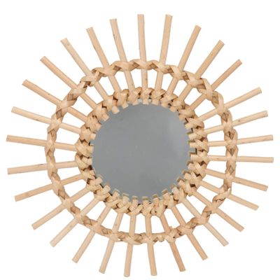 ABOOFAN Rattan Mirror Hanging Wall Woven Makeup Mirror Frame Photo Wood Art Decoration for Living Room Bedroom Nursery Corridor 28cm