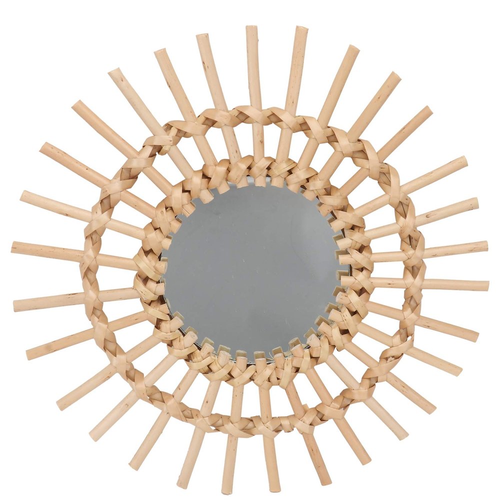 ABOOFAN Rattan Mirror Hanging Wall Woven Makeup Mirror Frame Photo Wood Art Decoration for Living Room Bedroom Nursery Corridor 28cm