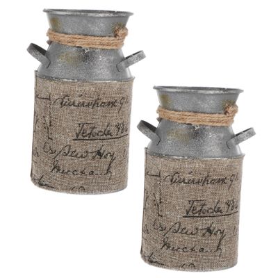 Milisten 2pcs Vintage Rustic Flower Vase Metal Watering Can with Handle Farmhouse Vase Galvanized Tin Jug French Bucket Pot Pitcher for Garden Home Silver