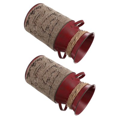 Milisten 2pcs Vintage Rustic Flower Vase Metal Watering Can with Handle Farmhouse Vase Galvanized Tin Jug French Bucket Pot Pitcher for Garden Home Red