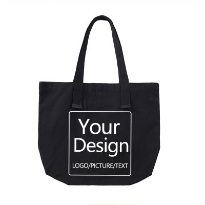 KEEVICI Add Your Image Text Custom Design Your Own Personalized Canvas Tote Bag Reusable Grocery Bags (Black)