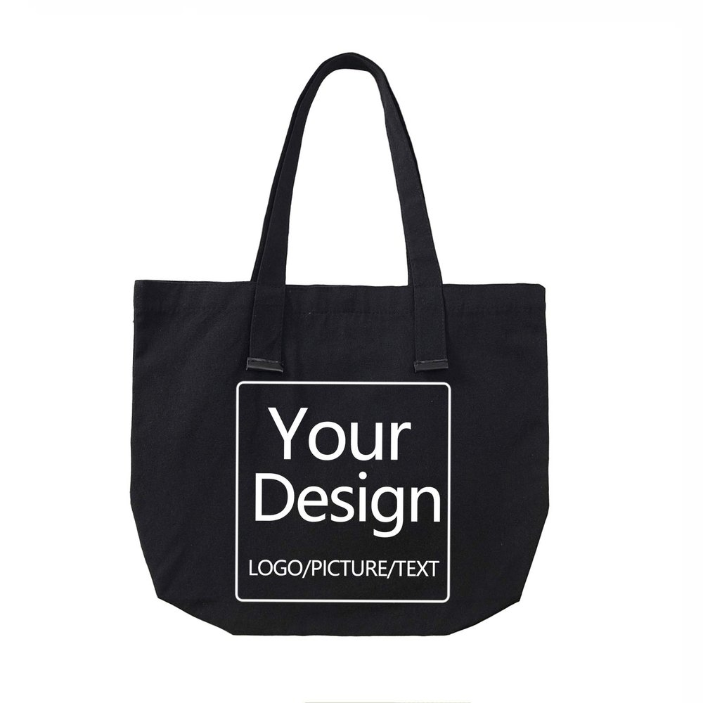 KEEVICI Add Your Image Text Custom Design Your Own Personalized Canvas Tote Bag Reusable Grocery Bags (Black)