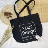 KEEVICI Add Your Image Text Custom Design Your Own Personalized Canvas Tote Bag Reusable Grocery Bags (Black) view 2