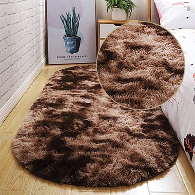2021 Bubble Kiss Oval Fluffy Carpet for Living Room Shaggy Bedroom Decor Mat Bed Decoration Store Hotel Area Rugs Home Floor Door Mat Tie dye Brown 140x140cm