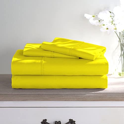 True Luxury Hotel Quality 400-Thead-Count Yellow Solid-Cal King Sheet Set, 100% Egyptian Long Staple Cotton Super Soft-Cooling-Breathable-Comfy-Strong-Durable 4 Piece Set, Fit Upto 18 Deep-Pockets