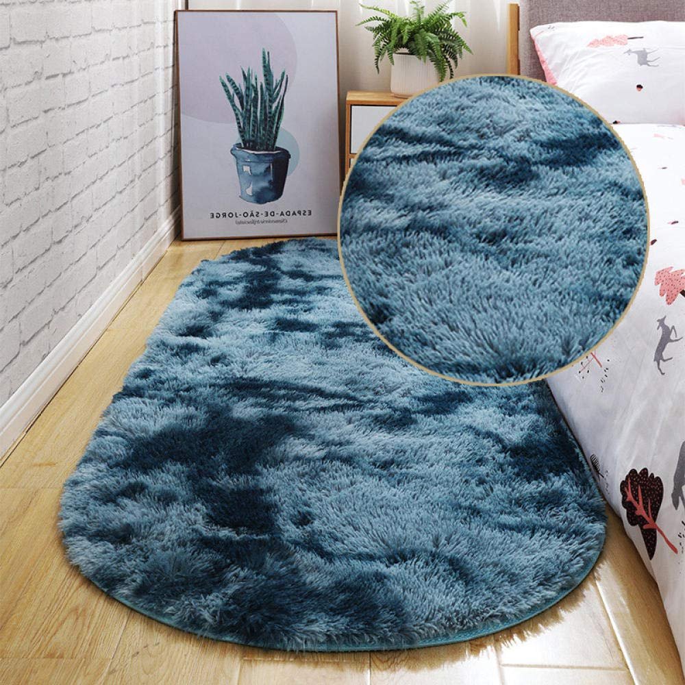 2021 Bubble Kiss Oval Fluffy Carpet for Living Room Shaggy Bedroom Decor Mat Bed Decoration Store Hotel Area Rugs Home Floor Door Mat Tie dye Dark Blue 180x200cm