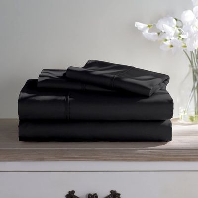 True Luxury Hotel Quality 400-Thead-Count Black Solid-King Sheet Set, 100% Egyptian Long Staple Cotton Super Soft-Cooling-Breathable-Comfy-Strong-Durable 4 Piece Set, Fit Upto 18 Deep-Pockets