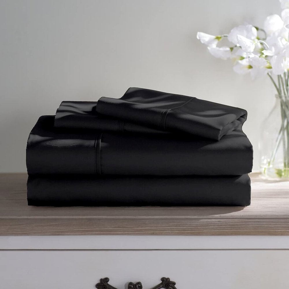 True Luxury Hotel Quality 400-Thead-Count Black Solid-King Sheet Set, 100% Egyptian Long Staple Cotton Super Soft-Cooling-Breathable-Comfy-Strong-Durable 4 Piece Set, Fit Upto 18 Deep-Pockets