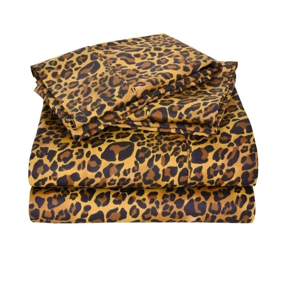 True Luxury Hotel Quality 400-Thead-Count Leopard Print-Cal King Sheet Set, 100% Egyptian Long Staple Cotton Super Soft-Cooling-Breathable-Comfy-Strong-Durable 4 Piece Set, Fit Upto 18 Deep-Pockets
