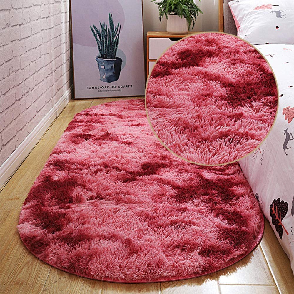 2021 Bubble Kiss Oval Fluffy Carpet for Living Room Shaggy Bedroom Decor Mat Bed Decoration Store Hotel Area Rugs Home Floor Door Mat Tie dye Dark red 120x160cm