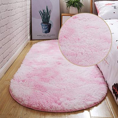 2021 Bubble Kiss Oval Fluffy Carpet for Living Room Shaggy Bedroom Decor Mat Bed Decoration Store Hotel Area Rugs Home Floor Door Mat Tie dye Khaki 80x160cm
