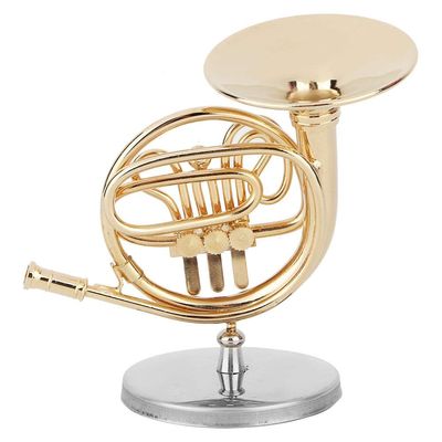 Oumefar Miniature French Horn Delicate Golden Mini Instrument Figurine Ornament Display Decoration for Music Lover Brassandwoodwindinstruments