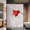 No Glue Decorative Privacy Frosted Window Film Red Rose Flower Pattern Glass Door Window Covering Window Decals Window Sticker for Home Office 65x100cm(25.6"x39.4) view 2