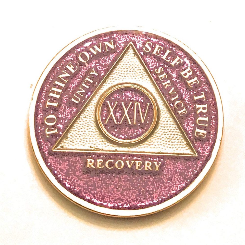 24 Year AA, Lavender, Bling, Glitter, Purple Medallion, Bling, Chip, Coin, Token