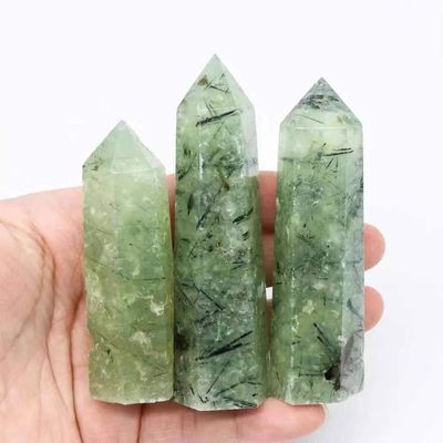 BEINUANCRYSTAL 3pc 7cm-8cm Natural Prehnite Tower Wand Point Crystal Stone Gift Healing for Decoration