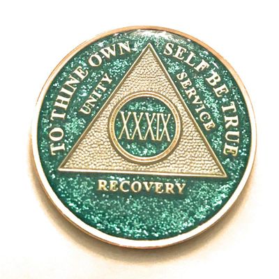 39 Year AA, Aqua, Turquoise, Blue, Bling, Glitter, Medallion, Bling, Chip, Coin, Token