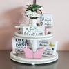 2 Tiered Tray Stand Decor, White Tiered Tray Decor for Farmhouse, Coffee Bar, Weddings-Holiday (White) view 2