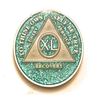 40 Year AA, Aqua, Turquoise, Blue, Bling, Glitter, Medallion, Bling, Chip, Coin, Token