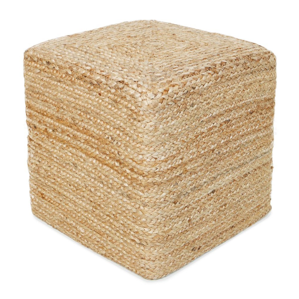 REDEARTH  Cube Pouf Foot Stool Ottoman - Jute Braided Pouffe Poof Accent Sitting Footrest for The Living Room, Bedroom, Nursery, Patio, Lounge & Other Rooms in The Home (14.5X14.5X16; Natural)