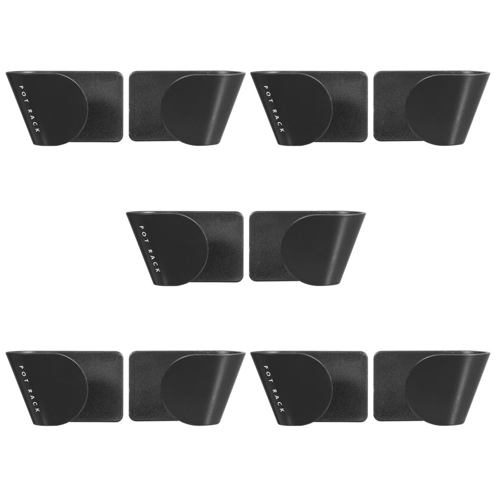 HEMOTON 5 Pairs Mounted Pot Lid Holder Self Adhesive Wall Door Pan Lid Cover Hanger Rack Multifunctional Kitchen Utensil Cutting Board Organizer (Black)