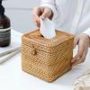 amololo Decorative Square Rattan Tissue Box and Condiment Organizer,6"x6" Napkin Paper Holder with Storage Box for Dinning Table, Resturant and Home,Brown view 4
