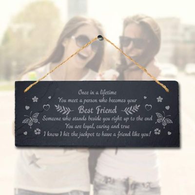 Stukk Once In A Lifetime You Meet Person Hanging Friendship Day Gift Sign, Natural Engraved Slate Stone Plaque, 30x12cm (Large)