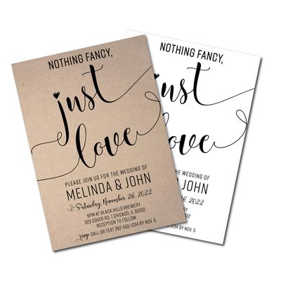Nothing Fancy, Just Love | Modern Wedding Invitation | Black and White | Craft | Kraft | Simple Wedding Invites | Casual Wedding