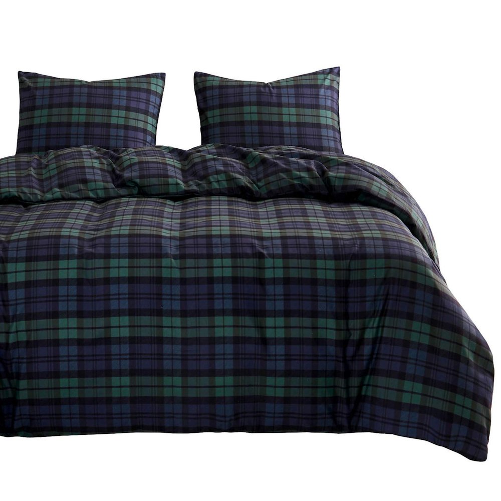 Wake In Cloud - Plaid Comforter Set, Scottish Tartan Check Geometric Modern Pattern Printed, Soft Lightweight Bedding, 3 Pieces, Dark Green, Full Size