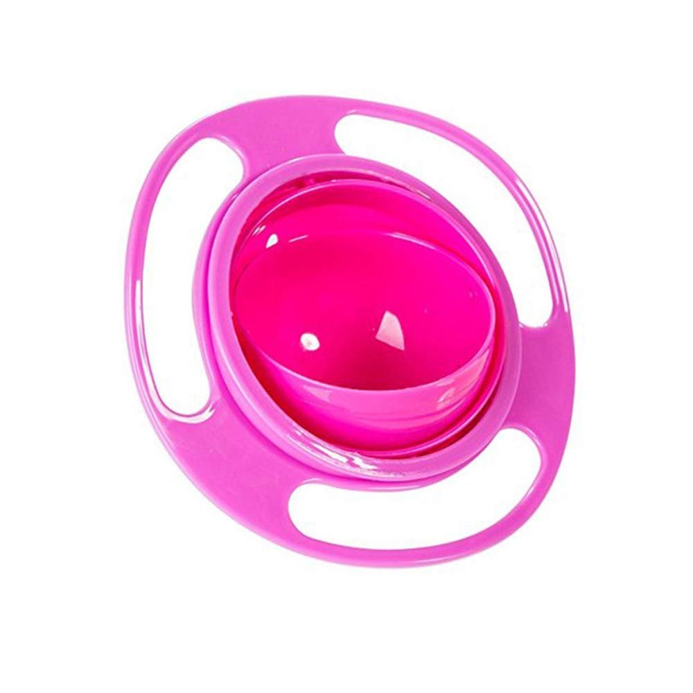 ESH7 Gyro Bowl Funny 360 Degree Rotate Spill-Proof Bowl with Lid Feeding Without Mess Toy for Toddler Baby Kids Children,Pink
