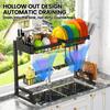 ADBIU Fit Sink 24.5"- 32" L 2023 Version Over Sink Dish Drying Rack (Expandable Dimension) Snap-On Design 2 Tier Large Kitchen Dish Rack Stainless Steel Counter Organization and Storage view 3
