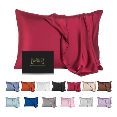 Mulberry Silk Pillowcase for Hair and Skin,King Size Cooling Silk Pillow Case with Hidden Zipper,Allergen Proof Dual Sides Soft Breathable Smooth Silk Pillow Cover for Women(King,Dark Red)