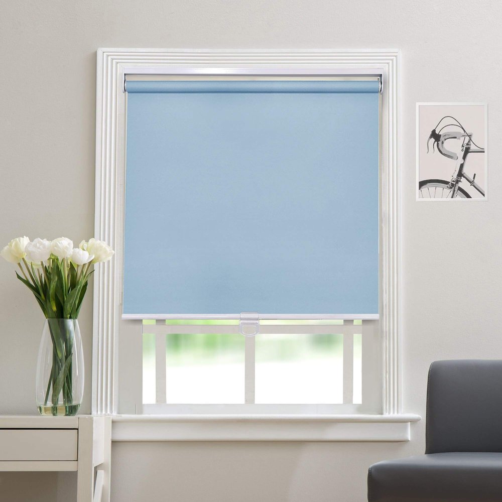 Blackout Cordless Roller Blinds and Shades for Windows - Safety Spring Roller Shades - Cordless Privacy Room Darkening [Blue 100% Blackout,70 1/2" W x 76" H] - Custom Made