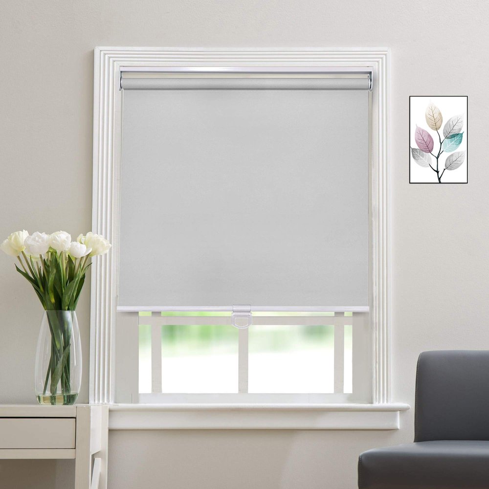 Blackout Cordless Roller Blinds and Shades for Windows - Safety Spring Roller Shades - Cordless Privacy Room Darkening [Grey 100% Blackout,36 1/4" W x 56" H] - Custom Made