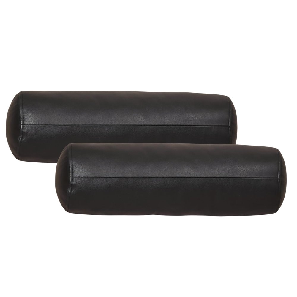 Azrah Traders Neck Roll Pillow Cushion Cover, 20x7 Inch Full Moon Round Bolster Pillow Case, Cylinder Soft Lambskin Leather Pillowcase for Head, Spine & Neck Support During Sleep - Black Pack of 2