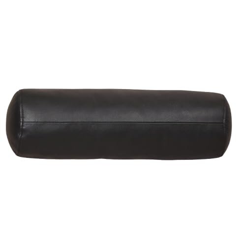 Azrah Traders Neck Roll Pillow Cushion Cover, 16x7 Inch Full Moon Round Bolster Pillow Case, Cylinder Soft Lambskin Leather Pillowcase for Head, Spine & Neck Support During Sleep - Black Pack of 1