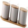 qiuqiu Spice Jar, Ceramic Spice Box Combination, Spice Pots with Lid, Spoon, Wooden Serving Tray for Home Kitchen 9.5 X 28.5 Cm-B||4 Set view 3