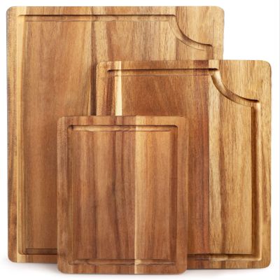 Acacia Wood Cutting Board Set with Juice Groove (3 Pieces), Organic Wooden Cutting Boards for kitchen, Butcher Block Cutting Board for Meat, Vegetable, Wooden Chopping Board 15x10, 12x8, 9x6 inch
