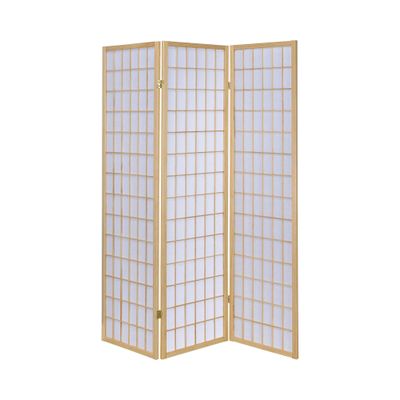 Benjara 3 Panel Foldable Wooden Frame Room Divider with Grid Design, Brown