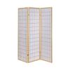 Benjara 3 Panel Foldable Wooden Frame Room Divider with Grid Design, Brown view 1