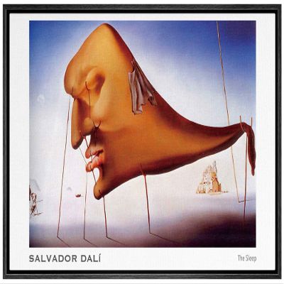 NWT Framed Canvas Print Wall Art The Sleep by Salvador Dali Cultural Historic Oil Painting Fine Art Rustic Scenic Colorful Multicolor for Living Room, Bedroom, Office - 16"x24" Black