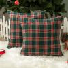 AQOTHES Pack of 2 Christmas Plaid Decorative Throw Pillow Covers Scottish Tartan Cushion Case for Farmhouse Home Holiday Decor Red and Green, 20 x 20 Inches view 1
