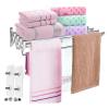 GXFWJD Drying Rack Airer Wall Mounted | Clothes Drying Rack| Round Stainless Steel Rods | Fully Assembled | Compact Sturdy Space-Saving Design Towel Bar (Color : Silver, Size : 80cm) view 2