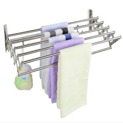 GXFWJD Airer Laundry Drying Rack Sus304 Stainless Towel Bar Wall-Mounted Clotheshorse with Extendable Properties for Hanging Clothes Towel Indoor and Outdoor Use (Color : Silver, Size : 80cm)