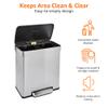 Amazon Basics Dual Compartment Recycling Trash Can with Soft-Close Lid and Removable Liner Buckets, 60 Liters, Rectangular, Grey, Silver view 3