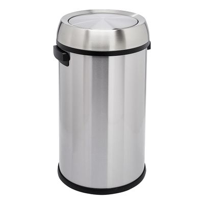 Amazon Basics Round Stainless Steel Trash Can with Swing lid - 65 litre/ 17.2 Gallon, Silver, Black