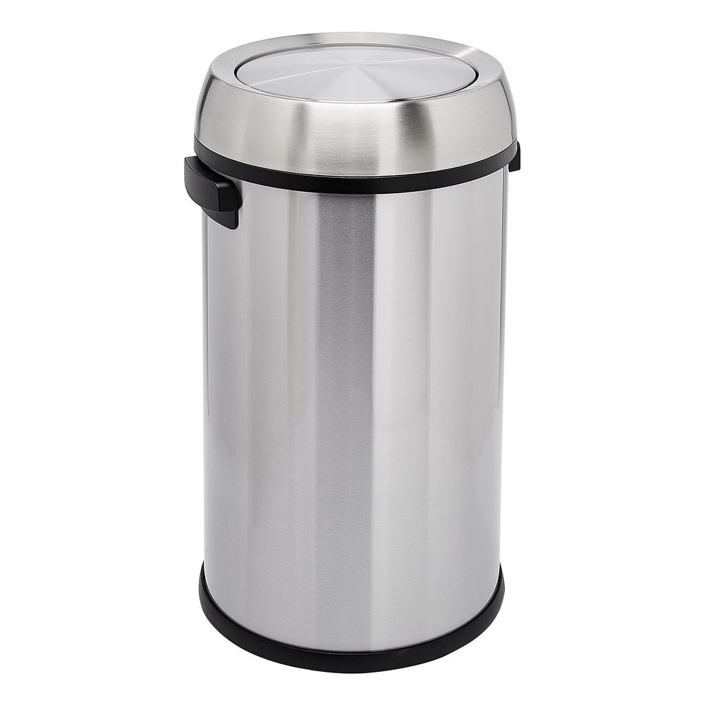 Amazon Basics Round Stainless Steel Trash Can with Swing lid - 65 litre/ 17.2 Gallon, Silver, Black