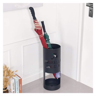 Umbrella Racks Black Wrought Iron Umbrella Stand Umbrella Holder, Space-Saving Large-Capacity Umbrella Storage Basket with 3 Hooks and Drip Tray, 50x19cm