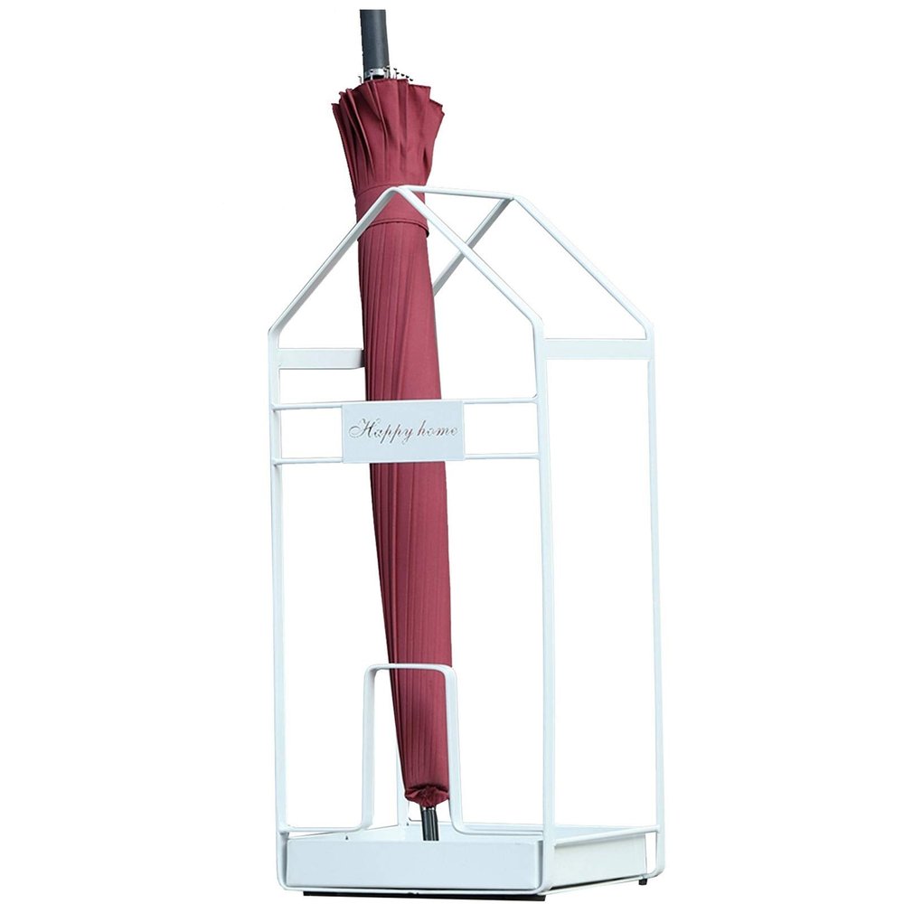 Umbrella Racks Metal Umbrella Stand Umbrella Holder, Large-Capacity Umbrella Basket On The Entrance Porch of The Hotel Foyer, with Hook and Mobile Drip Tray, 22x22x53cm (Color : White)